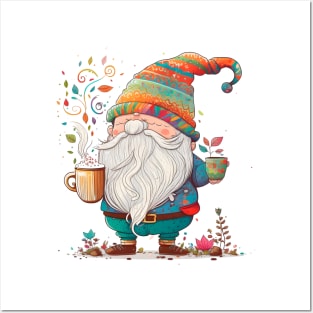 Funny Coffee & Gnome Lovers Cute Floral Retro Spring Gardener Posters and Art